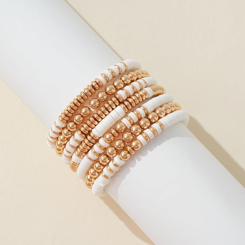 GOOJIDS Surfer Heishi Clay Bead Bracelets for Women Bohemian Stackable Gold Plated Beaded Stretch Bracelets Elastic Layering Friendship Bracelets Set Boho Jewelry - Image 2